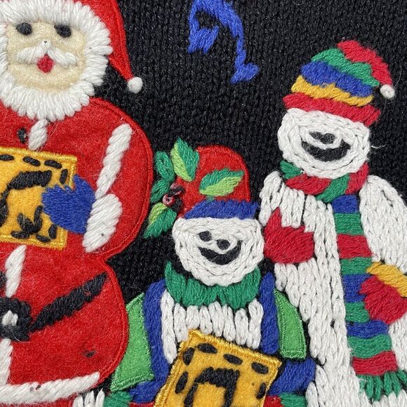 Studio Works Vtg Ugly Christmas Cardigan Sweater M Black Embroidery Front Back - Picture 9 of 11